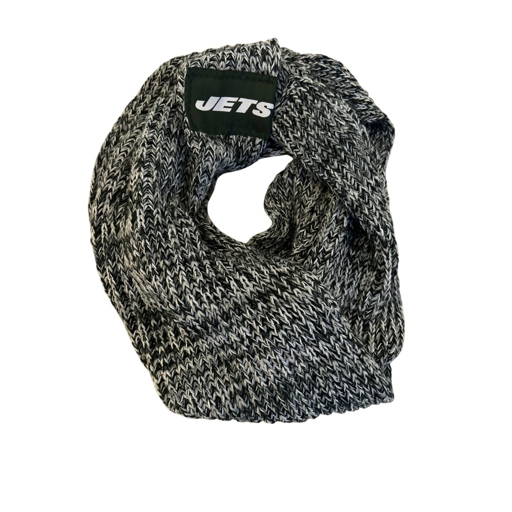 New York Jets Infinity Scarf Marled Knit Black White Grey NFL Fan Gear Accessory